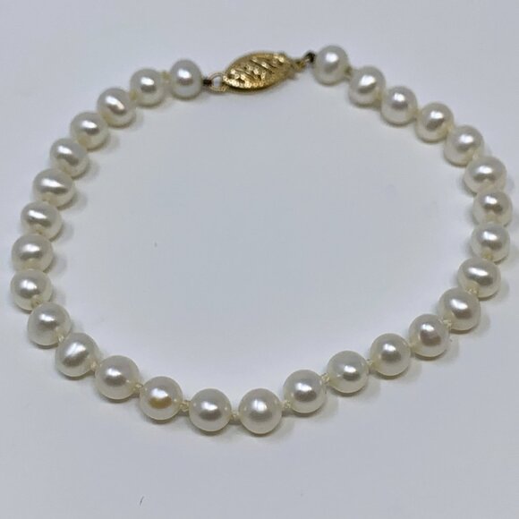 Freshwater Pearl Beaded Bracelet 14K Gold Clasp Size 6 3/4" - Picture 8 of 14